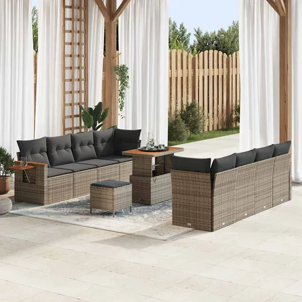 Ensemble de canapé de jardin avec coussin 12 pcs Gris polyrotin