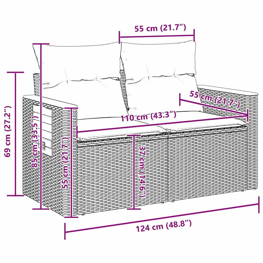 Ensemble de canapé de jardin avec coussin 12 pcs Gris polyrotin - 17