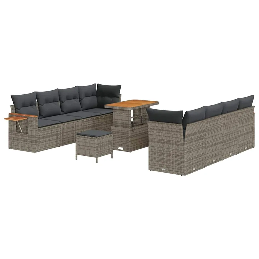 Ensemble de canapé de jardin avec coussin 12 pcs Gris polyrotin - 2