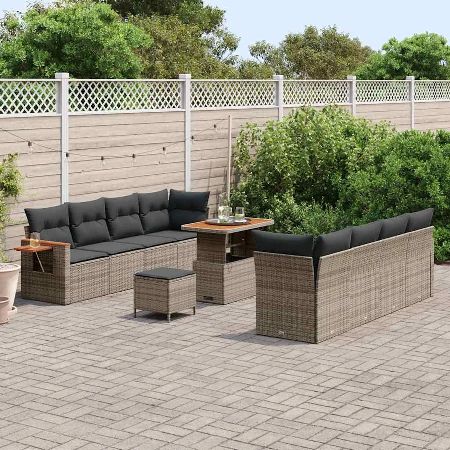 Ensemble de canapé de jardin avec coussin 12 pcs Gris polyrotin - 3