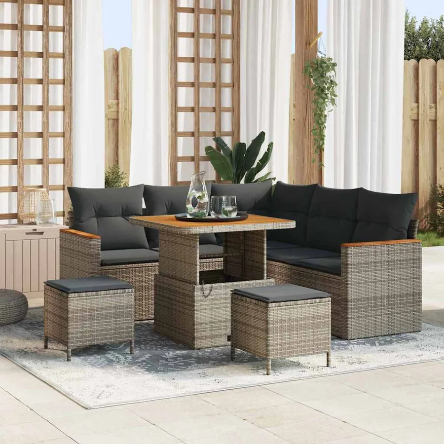 Ensemble de canapé de jardin avec coussin 8 pcs Gris Poly rotin