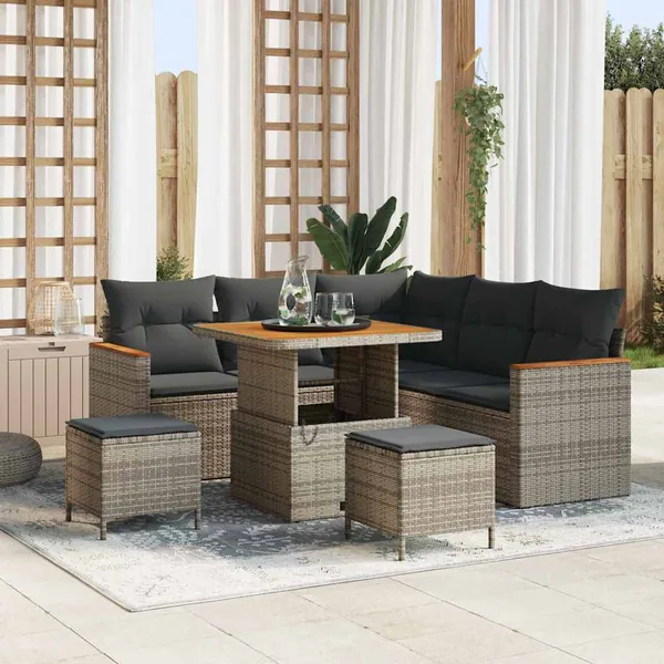 Ensemble de canapé de jardin avec coussin 8 pcs Gris Poly rotin