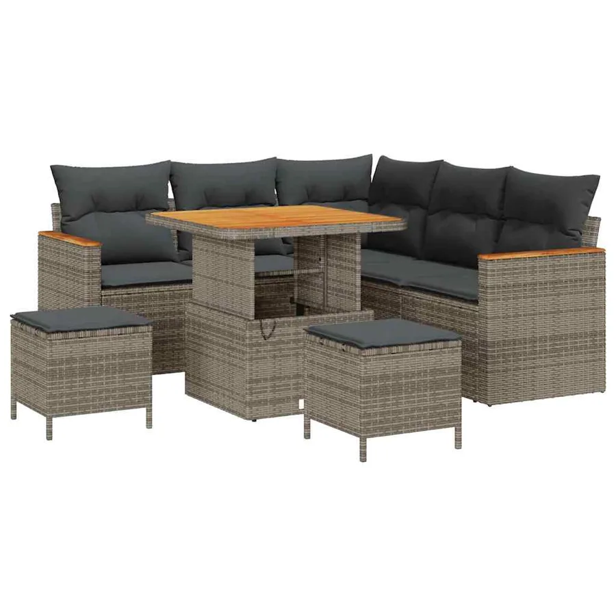 Ensemble de canapé de jardin avec coussin 8 pcs Gris Poly rotin - 2