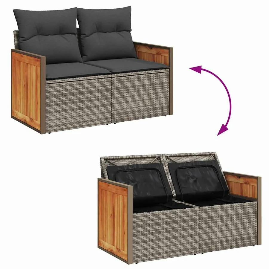Ensemble de canapé de jardin avec coussin 9 pcs Gris polyrotin - 12