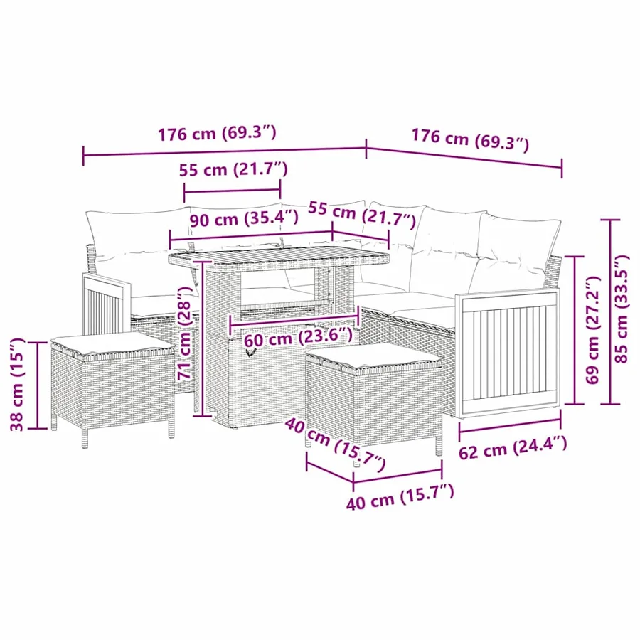 Ensemble de canapé de jardin avec coussin 9 pcs Gris polyrotin - 14