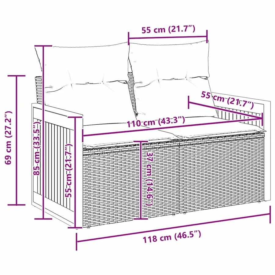 Ensemble de canapé de jardin avec coussin 9 pcs Gris polyrotin - 16