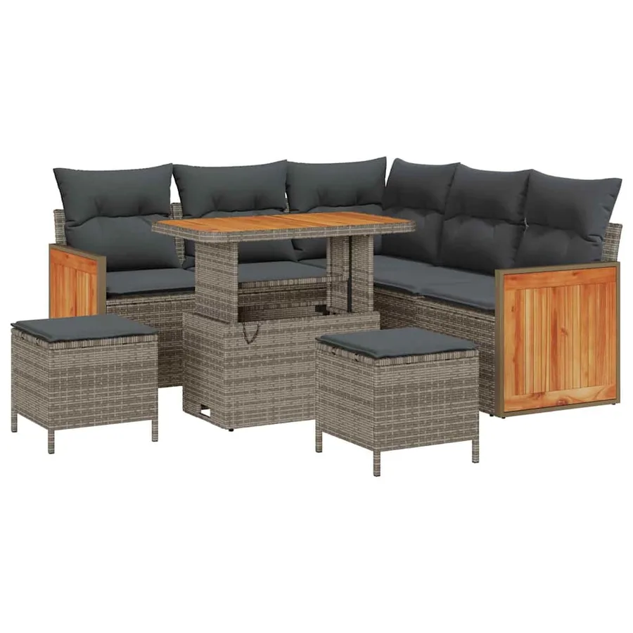 Ensemble de canapé de jardin avec coussin 9 pcs Gris polyrotin - 2