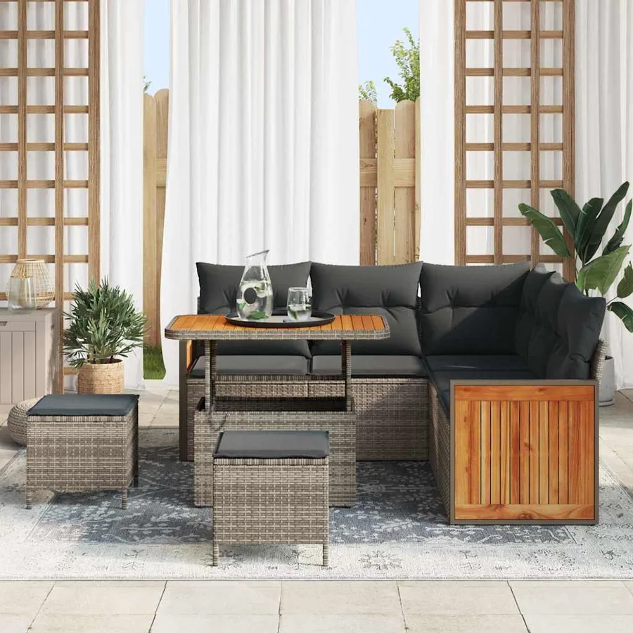 Ensemble de canapé de jardin avec coussin 9 pcs Gris polyrotin - 3