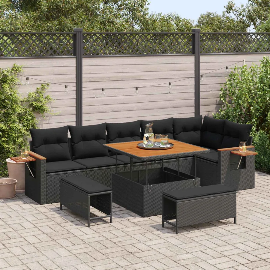 Ensemble de canapé de jardin avec coussin 11 pcs Noir polyrotin