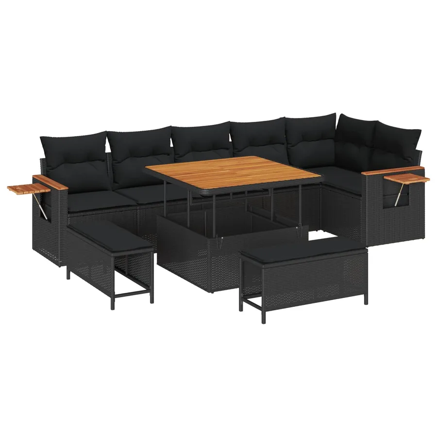 Ensemble de canapé de jardin avec coussin 11 pcs Noir polyrotin - 2