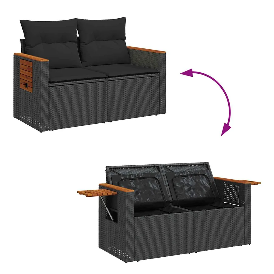 Ensemble de canapé de jardin avec coussin 14 pcs Noir polyrotin - 12