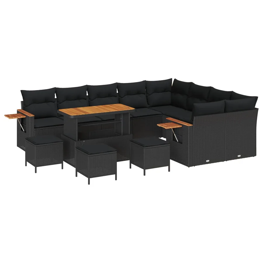 Ensemble de canapé de jardin avec coussin 14 pcs Noir polyrotin - 2