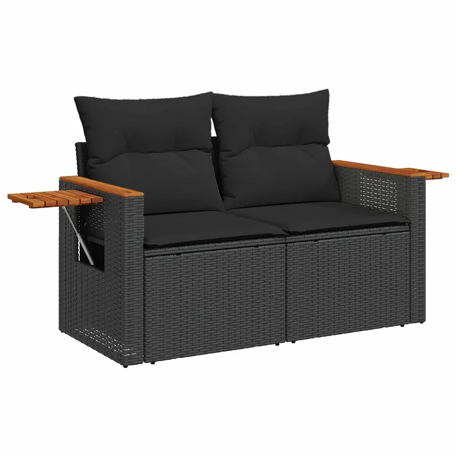 Ensemble de canapé de jardin avec coussin 14 pcs Noir polyrotin - 6