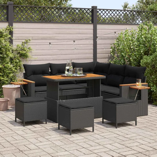 Ensemble de canapé de jardin avec coussin 10 pcs Noir polyrotin