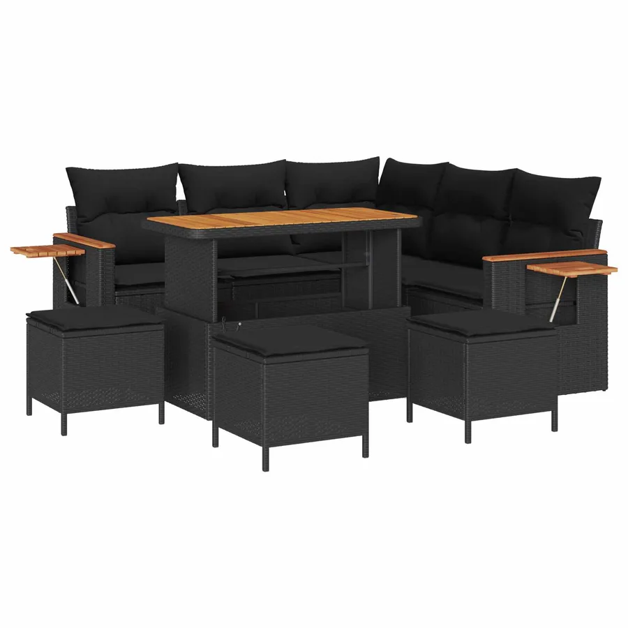 Ensemble de canapé de jardin avec coussin 10 pcs Noir polyrotin - 2