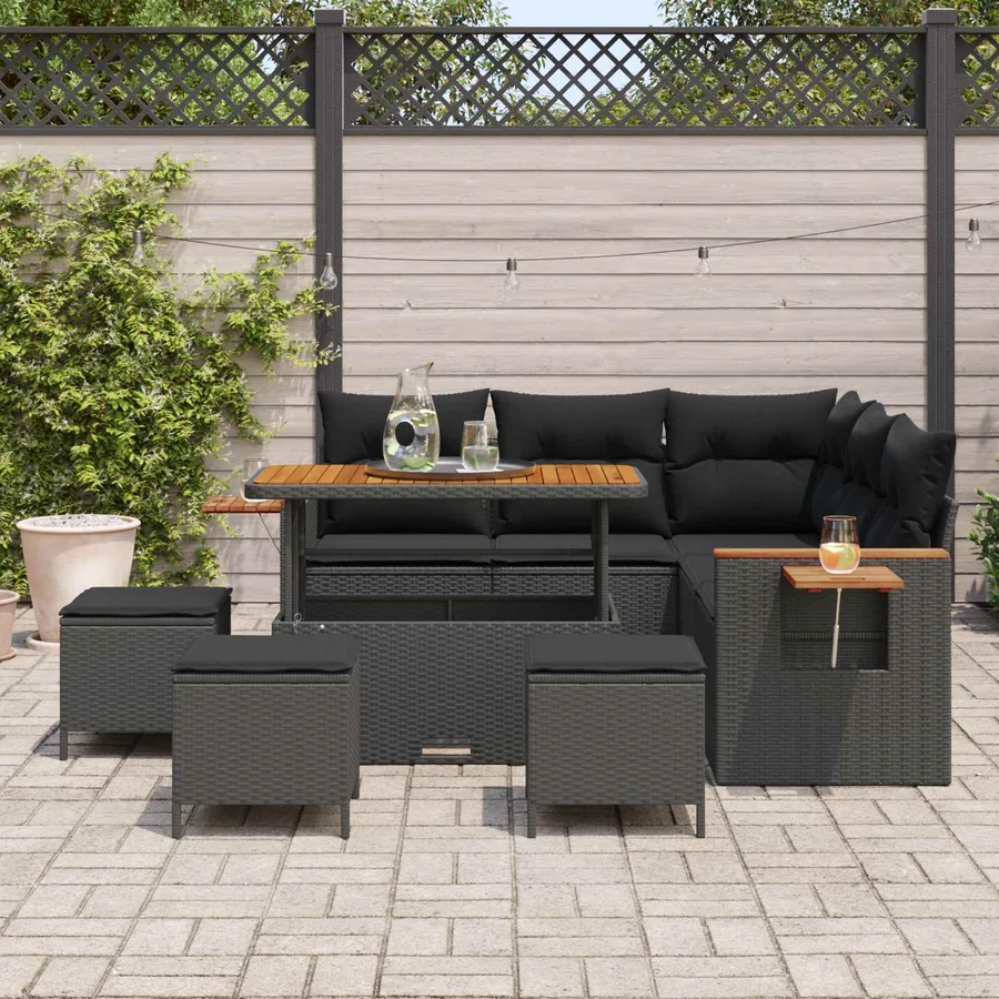 Ensemble de canapé de jardin avec coussin 10 pcs Noir polyrotin - 3