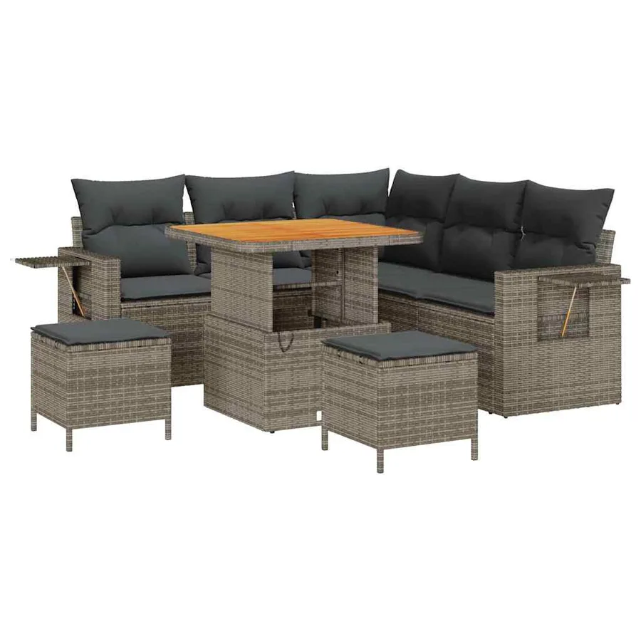 Ensemble de canapé de jardin avec coussin 9 pcs Gris polyrotin - 2