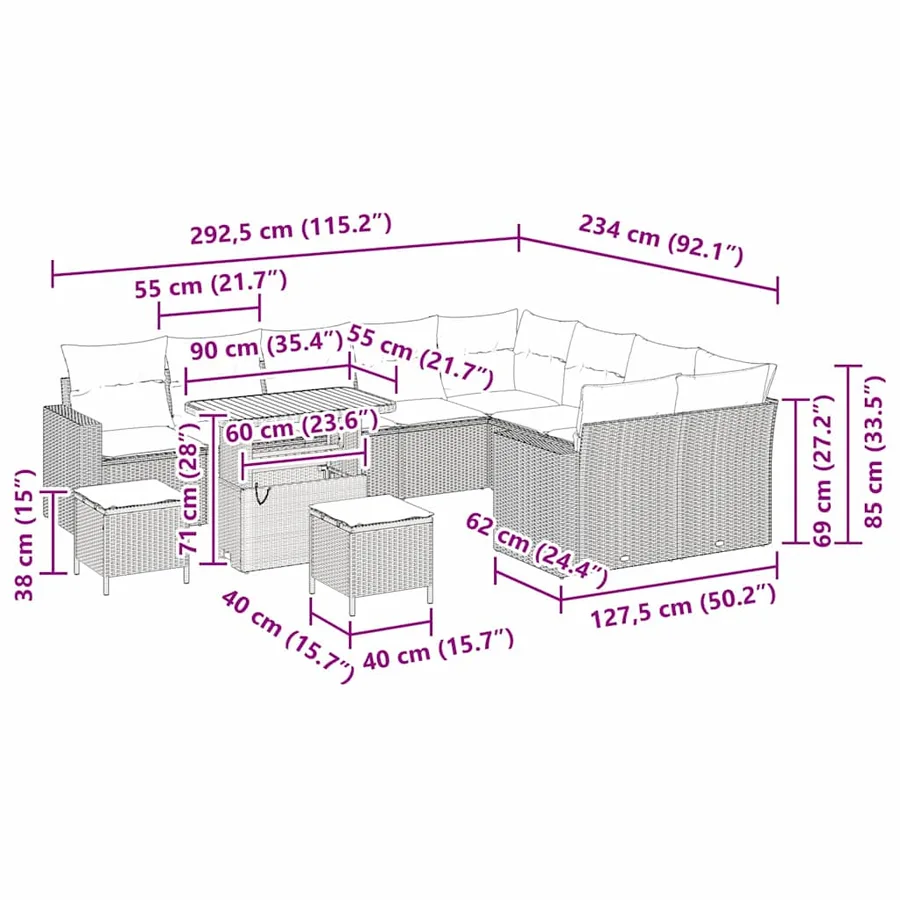 Ensemble de canapé de jardin 13 pcs Beige et Gris clair - 14
