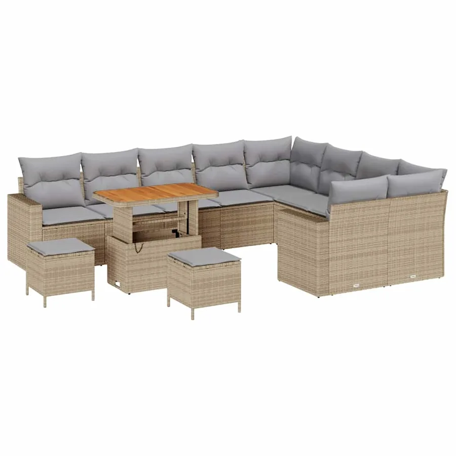 Ensemble de canapé de jardin 13 pcs Beige et Gris clair - 2