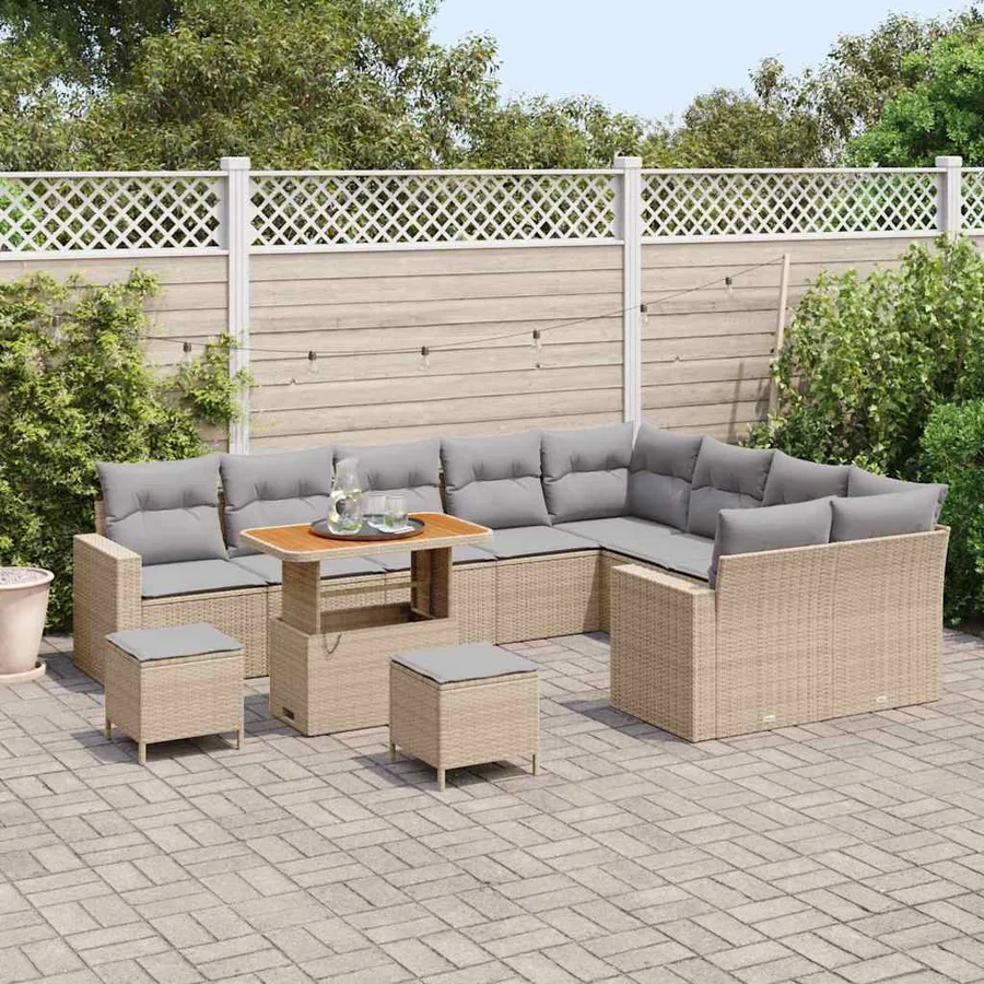 Ensemble de canapé de jardin 13 pcs Beige et Gris clair - 3