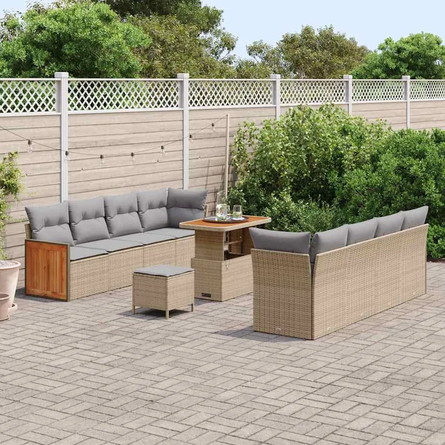 Ensemble de canapé de jardin 12 pcs Beige et Gris clair - 3