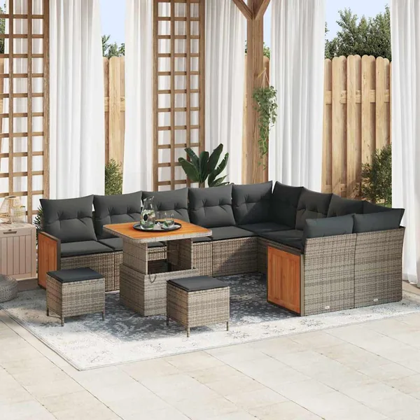 Ensemble de canapé de jardin avec coussin 13 pcs Gris polyrotin