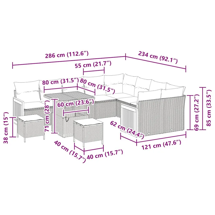 Ensemble de canapé de jardin avec coussin 13 pcs Gris polyrotin - 14