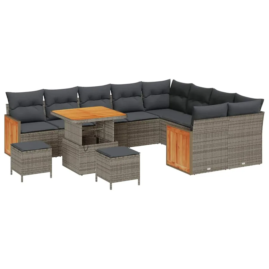 Ensemble de canapé de jardin avec coussin 13 pcs Gris polyrotin - 2
