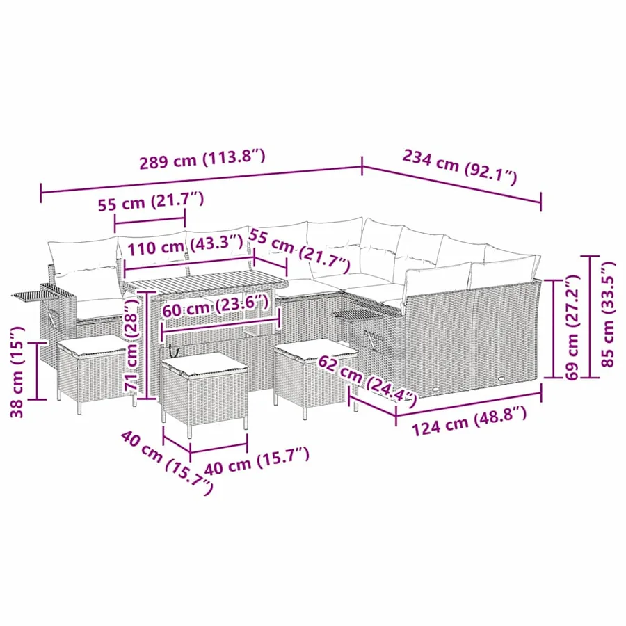 Ensemble de canapé de jardin 13 pcs Noir et Crème polyrotin - 19