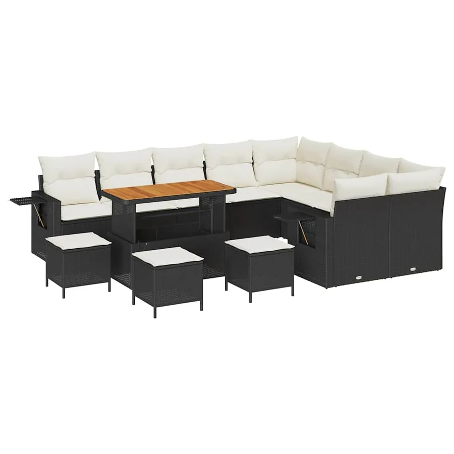 Ensemble de canapé de jardin 13 pcs Noir et Crème polyrotin - 2
