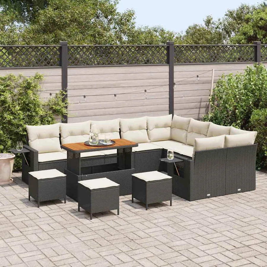 Ensemble de canapé de jardin 13 pcs Noir et Crème polyrotin - 3