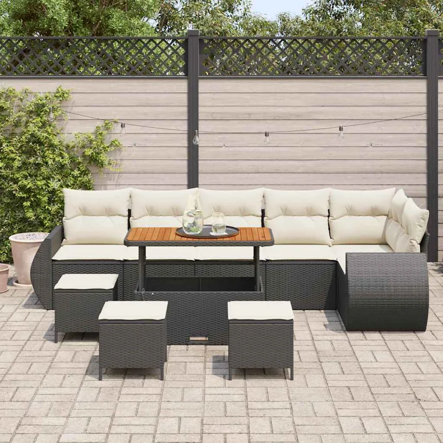 Ensemble de canapé de jardin 10 pcs Noir et Crème Poly Rattan - 3