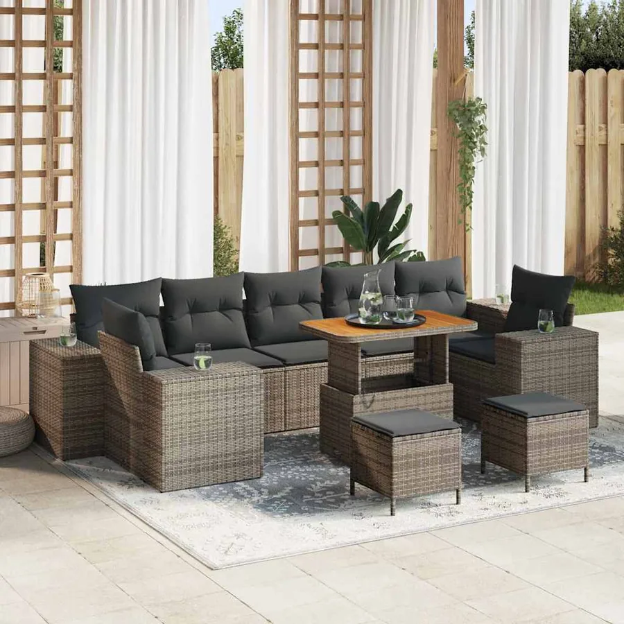 Ensemble de canapé de jardin avec coussin 10 pcs Gris