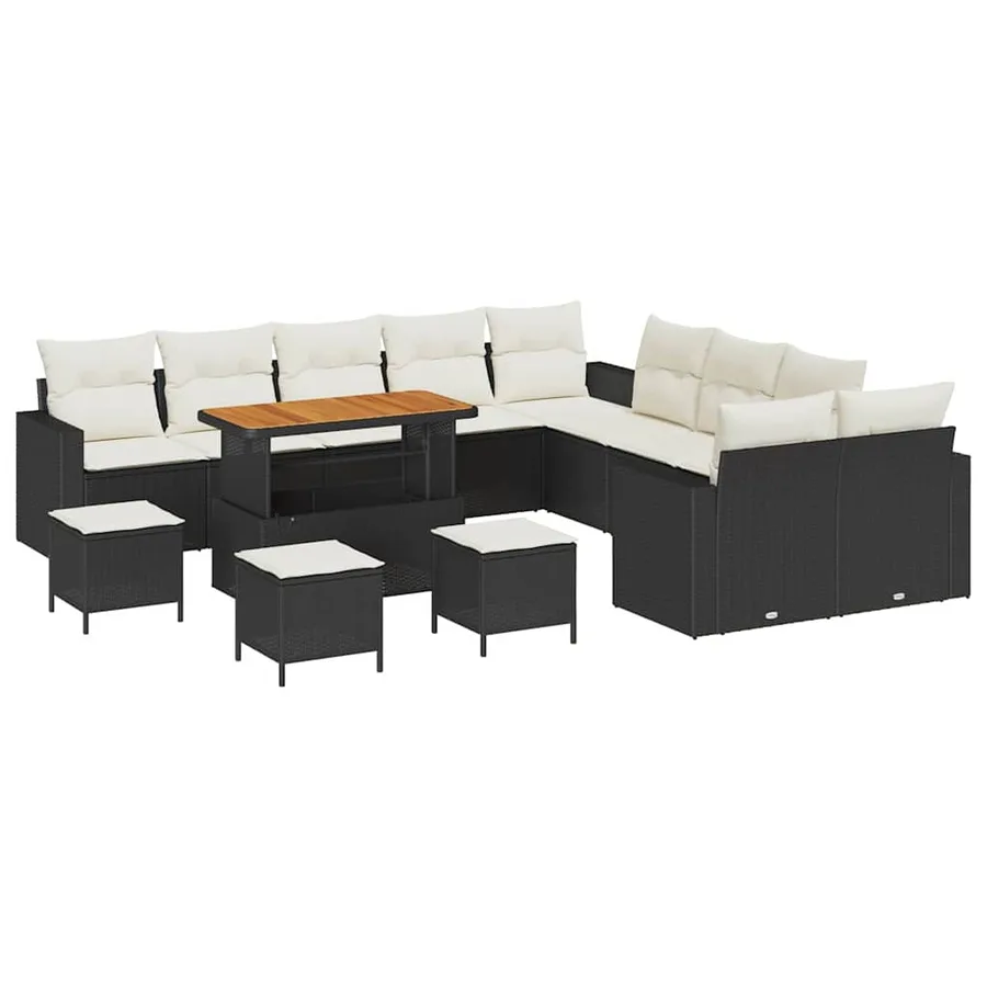Ensemble de canapé de jardin 18 pcs Noir et Crème polyrotin - 2