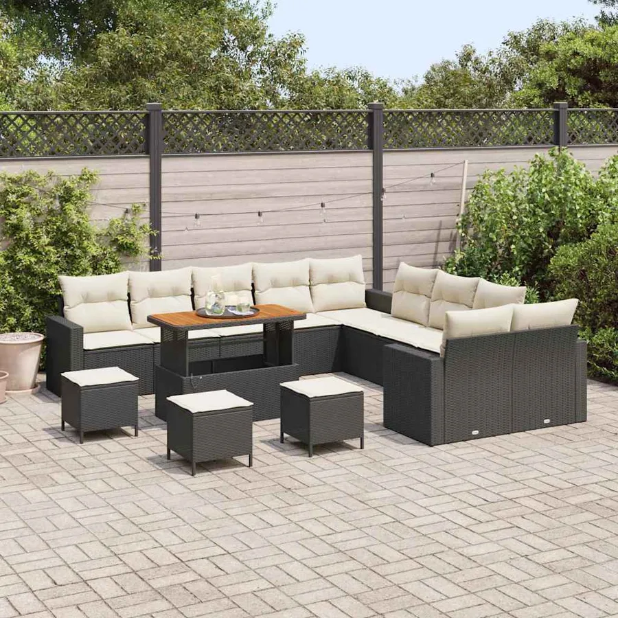 Ensemble de canapé de jardin 18 pcs Noir et Crème polyrotin - 3
