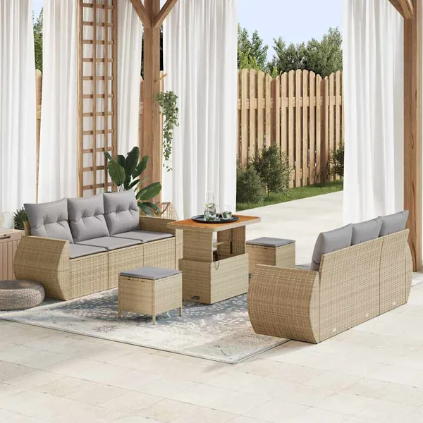 Ensemble de canapé de jardin 9 pcs Beige et Gris clair