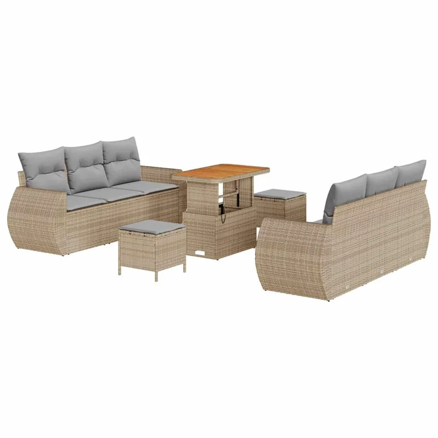 Ensemble de canapé de jardin 9 pcs Beige et Gris clair - 2