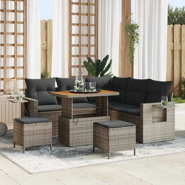 Ensemble de canapé de jardin avec coussin 9 pcs Gris polyrotin