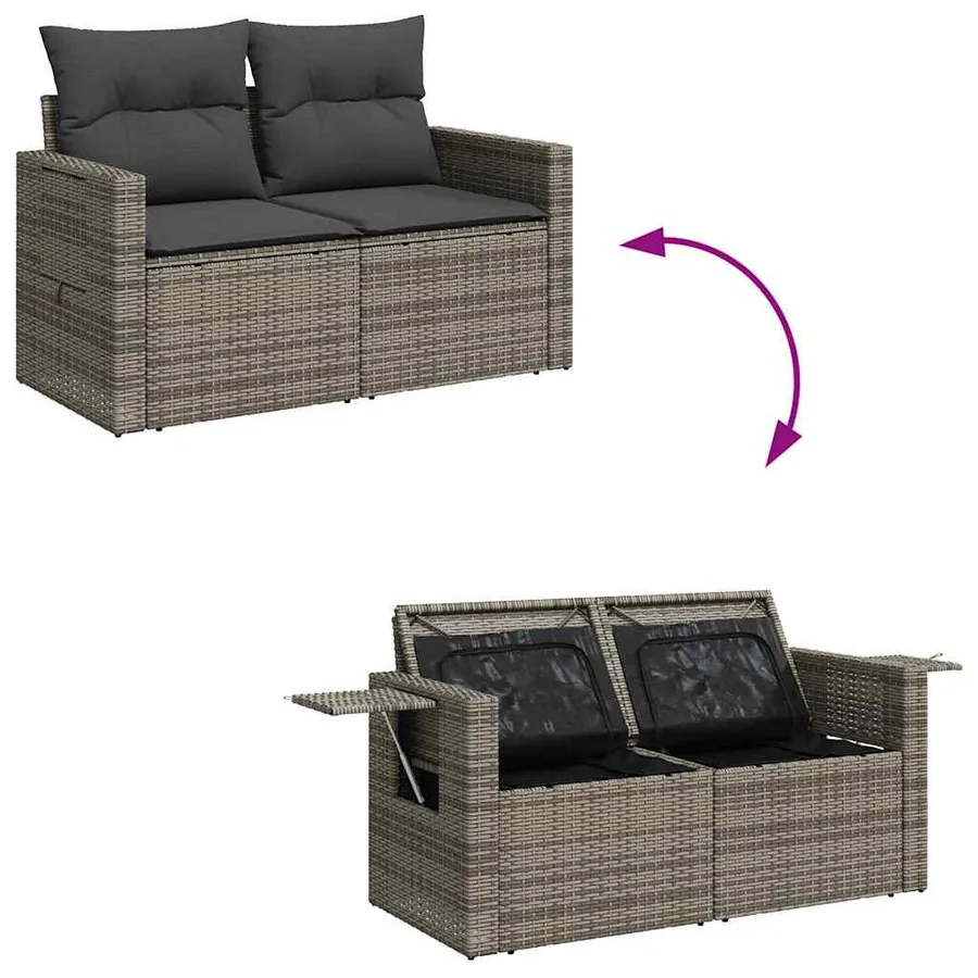 Ensemble de canapé de jardin avec coussin 9 pcs Gris polyrotin - 12