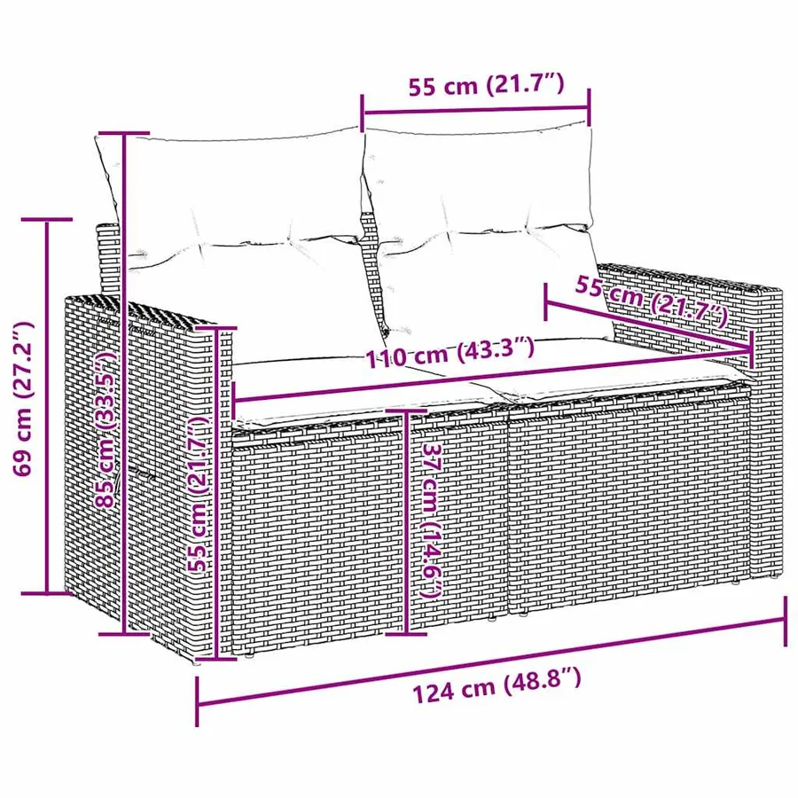 Ensemble de canapé de jardin avec coussin 9 pcs Gris polyrotin - 17