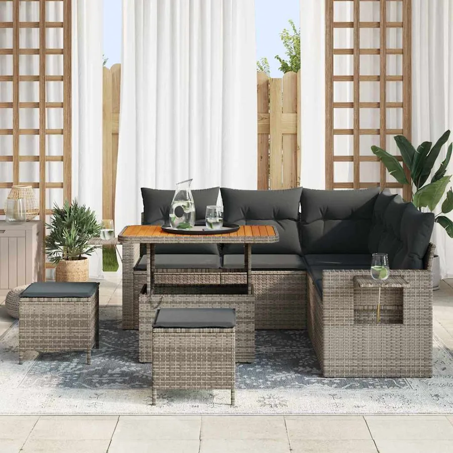 Ensemble de canapé de jardin avec coussin 9 pcs Gris polyrotin - 3