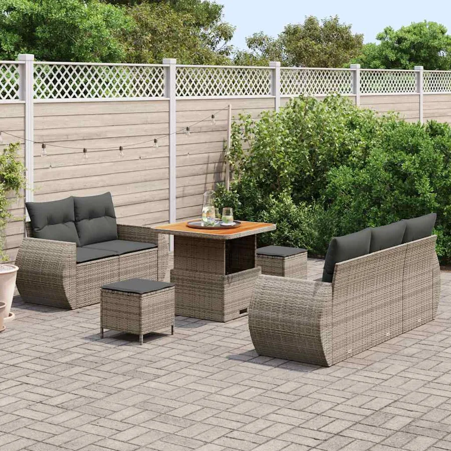 Ensemble de canapé de jardin avec coussin 8 pcs Gris polyrotin - 3