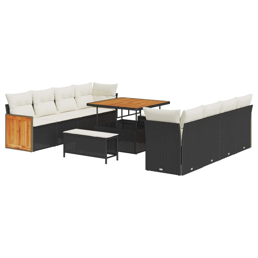 Ensemble de canapé de jardin avec coussin 11 pcs Noir et Crème - 2