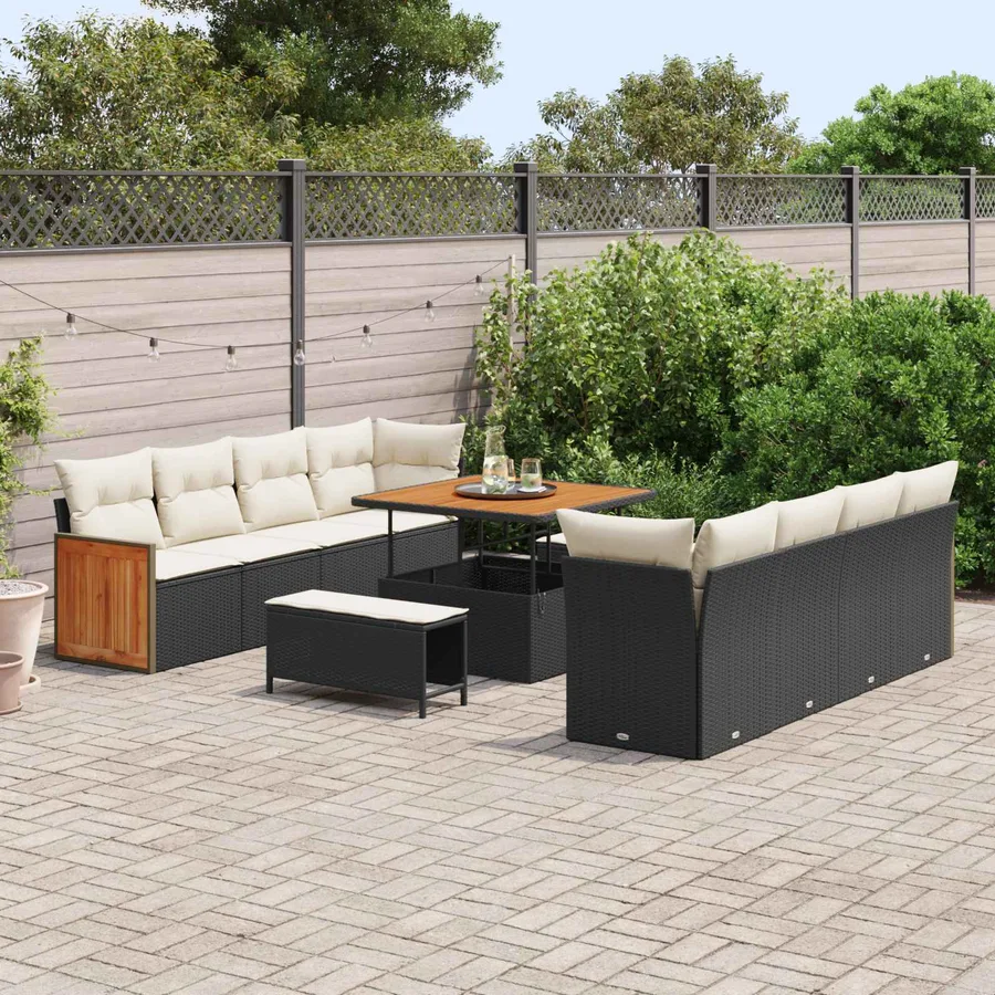 Ensemble de canapé de jardin avec coussin 11 pcs Noir et Crème - 3