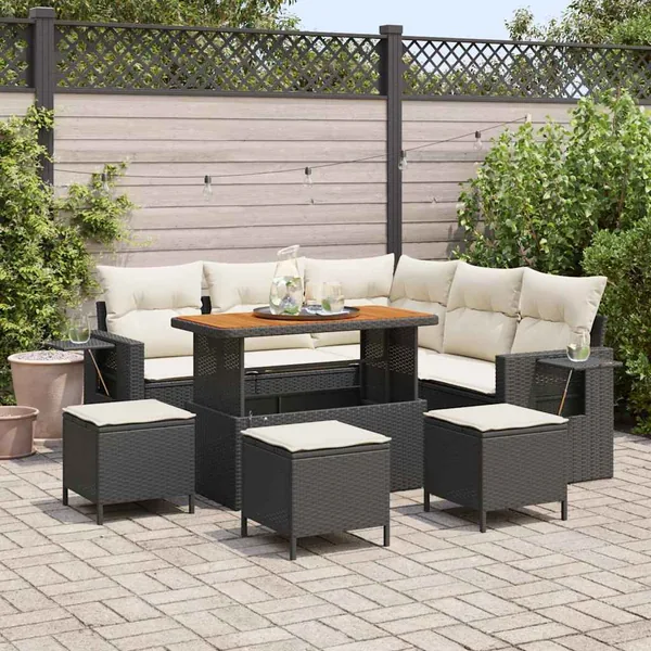 Ensemble de canapé de jardin 10 pcs Noir et Crème polyrotin