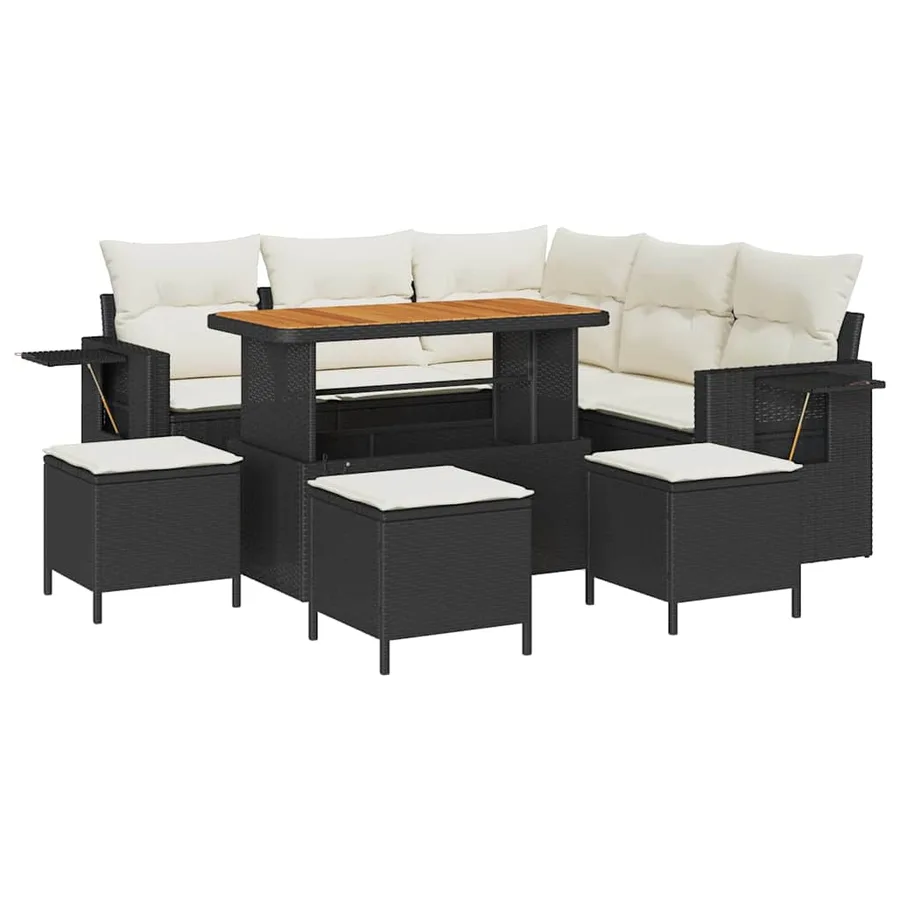 Ensemble de canapé de jardin 10 pcs Noir et Crème polyrotin - 2
