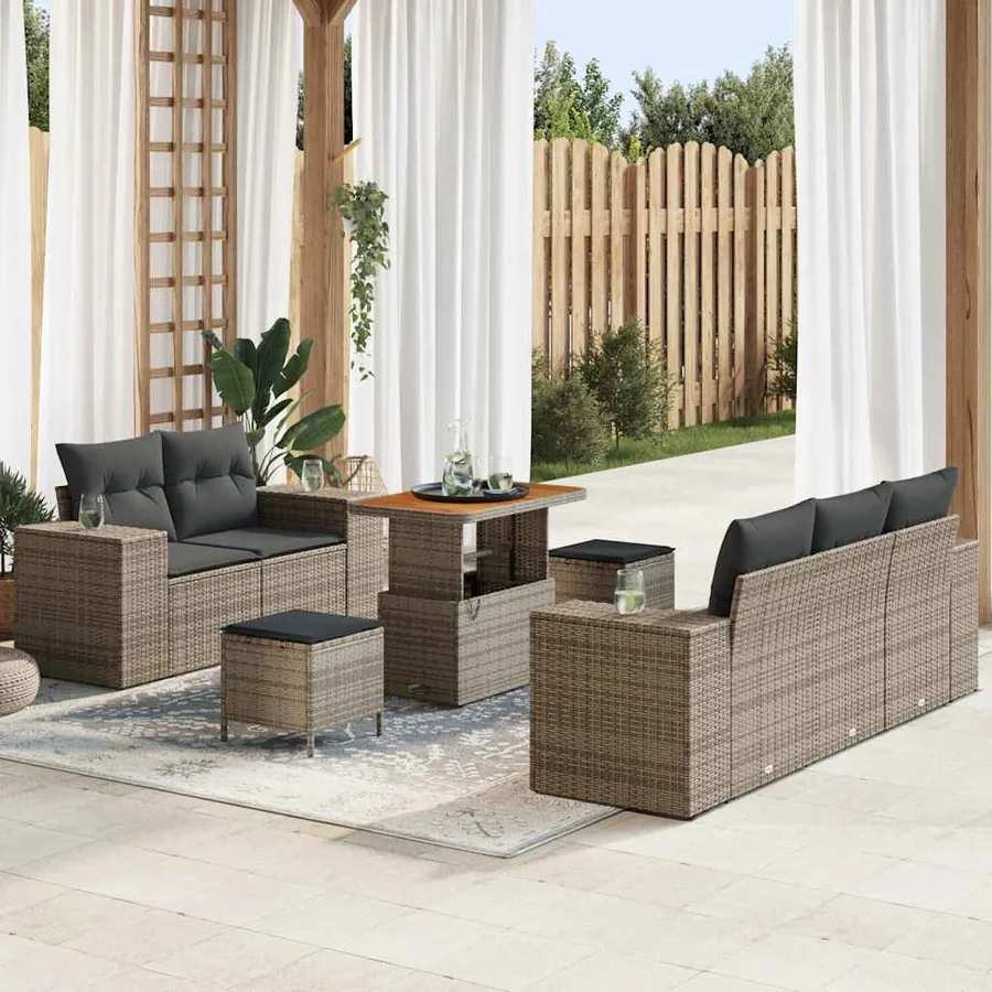 Ensemble de canapé de jardin 8 pcs Gris Poly Rattan