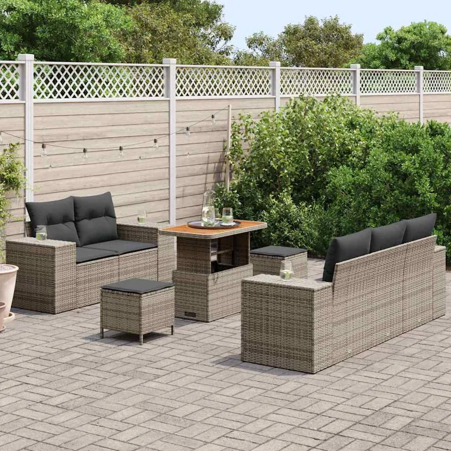 Ensemble de canapé de jardin 8 pcs Gris Poly Rattan - 3