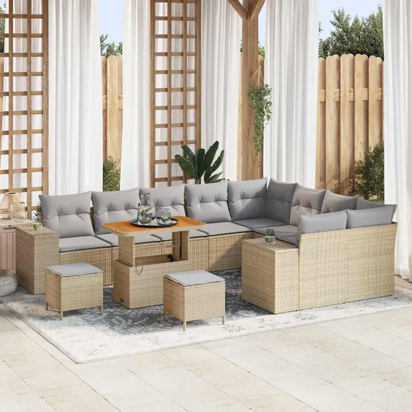 Ensemble de canapé de jardin 12 pcs Beige et Gris clair