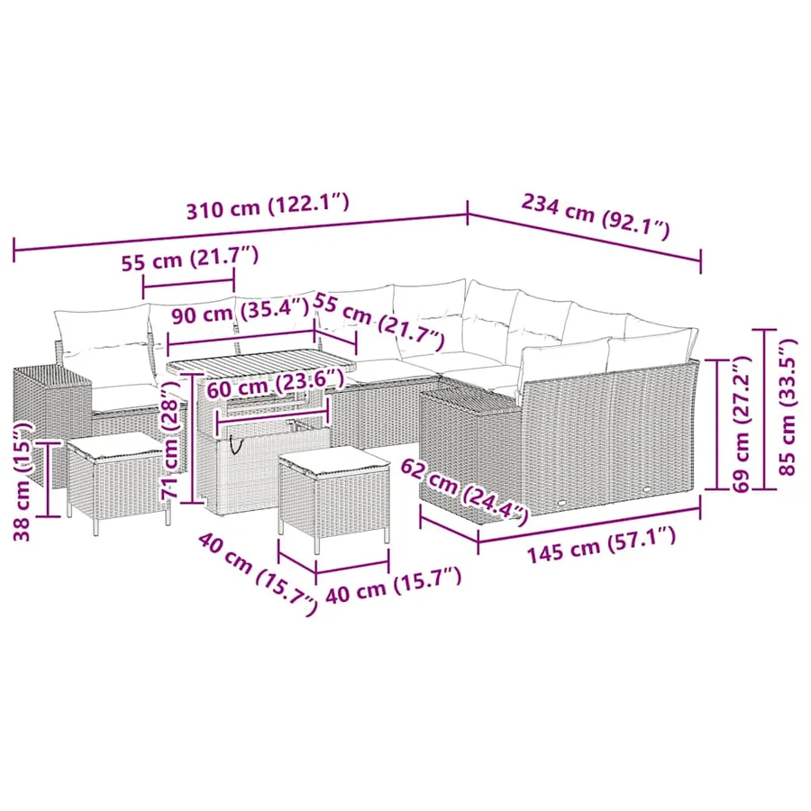 Ensemble de canapé de jardin 12 pcs Beige et Gris clair - 18